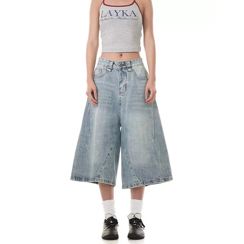 Distressed High Waist Denim Shorts