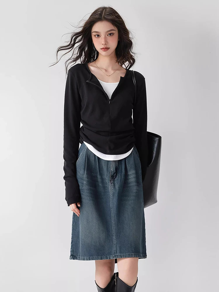 Stylish Korean Patchwork Long Sleeve T-Shirt