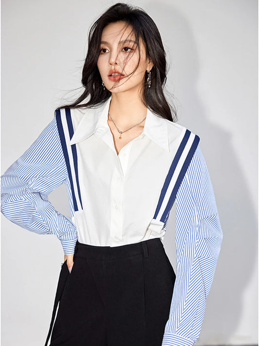 Chic Striped Contrast Color Casual Shirt
