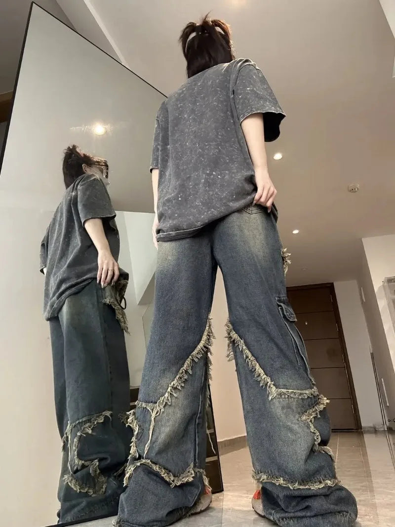 Vintage Oversize Star Patched Denim Jeans