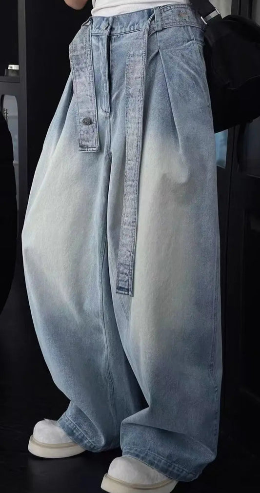 Wide Leg Patchwork Jeans Korean Jeans