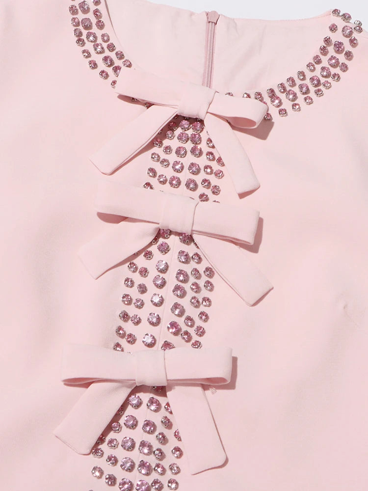 Chic Diamond Patchwork Dress with Bow