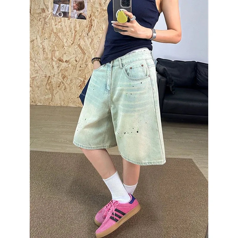 Blue High Waist Slim Fit Shorts