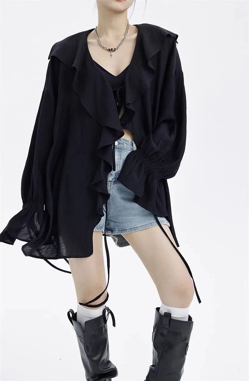 Elegant Loose Ruffles Blouses Women Shirt