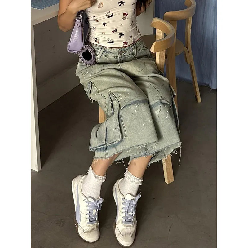 Summer Full Print Baggy Ripped Jorts