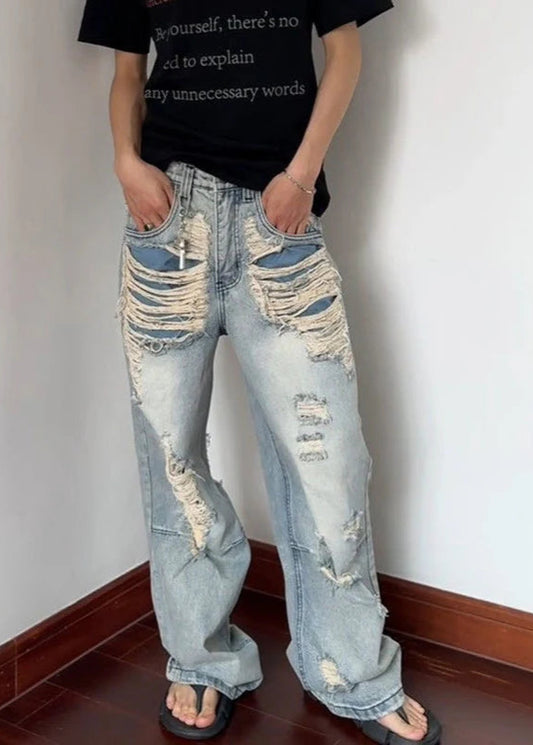 Vintage Blue Y2K Ripped Boyfriend Jeans