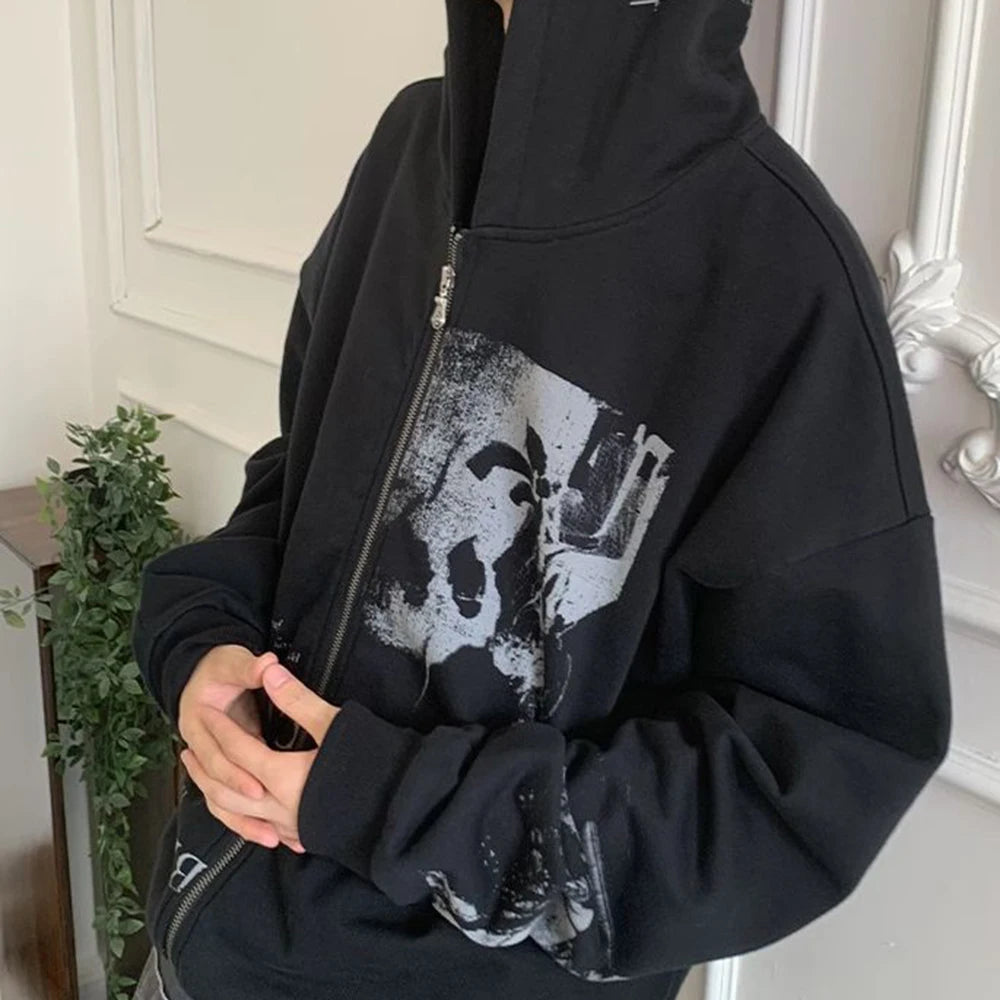 Gothic Punk Zipper Hoodie Autumn Shirt
