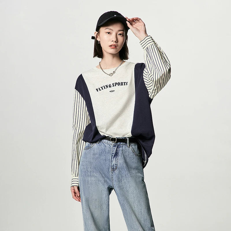 Contrast Striped Embroidered Sweatshirt