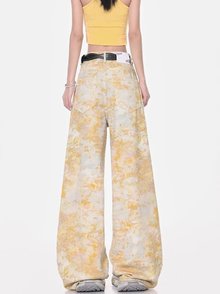 Floral Print High Waist Straight Jeans