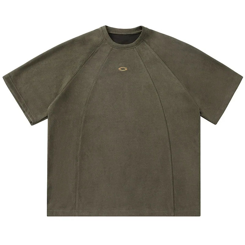Vintage American Splicing Suede Short T-Shirt