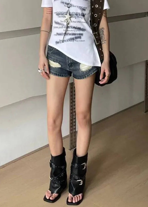 Vintage Washed Ripped Denim High Shorts