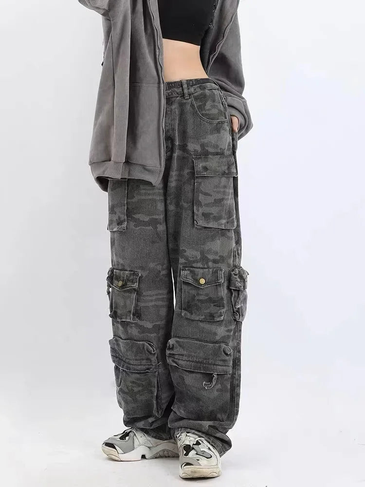 Retro Camouflage Wide Leg Casual Pants