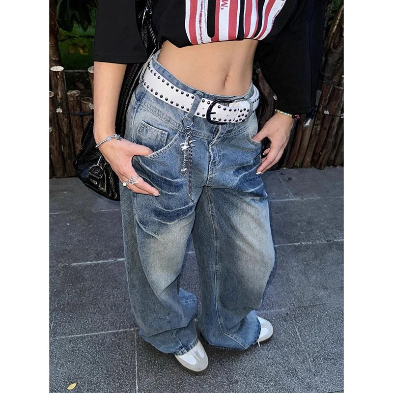 High Waist Wide Leg Washed Denim
