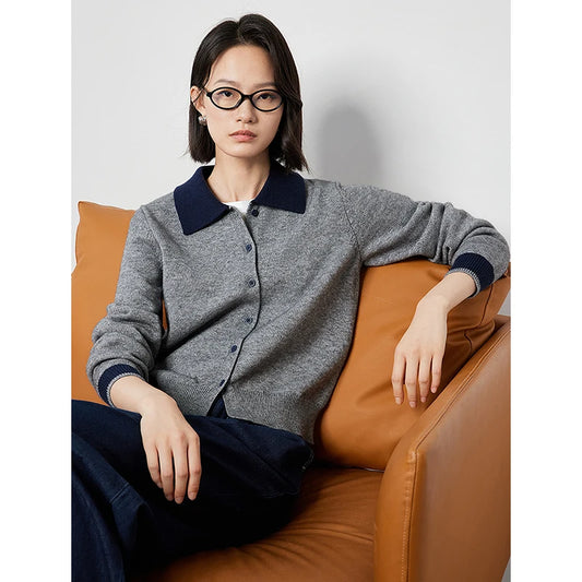 Elegant Contrast Color Knitted Cardigan Sweater