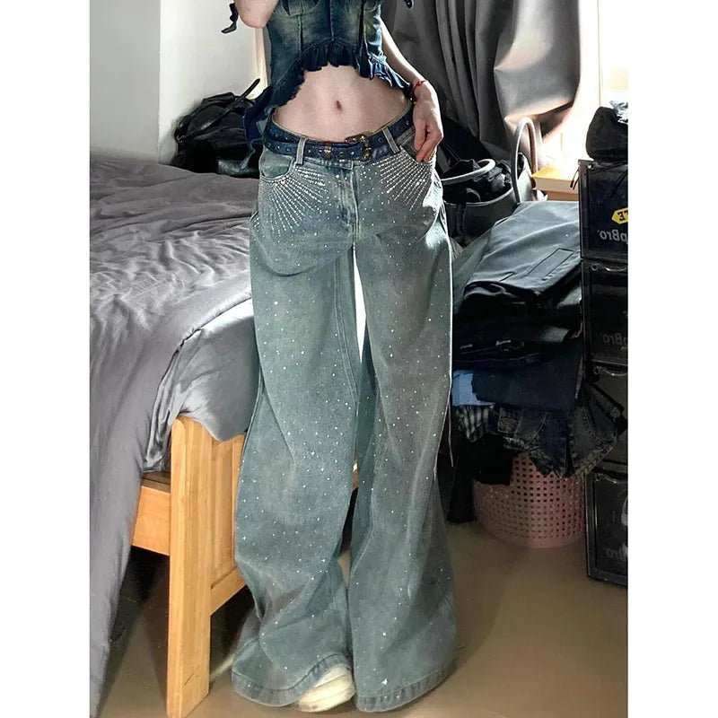 Vintage Blue High Waist Wide Jeans