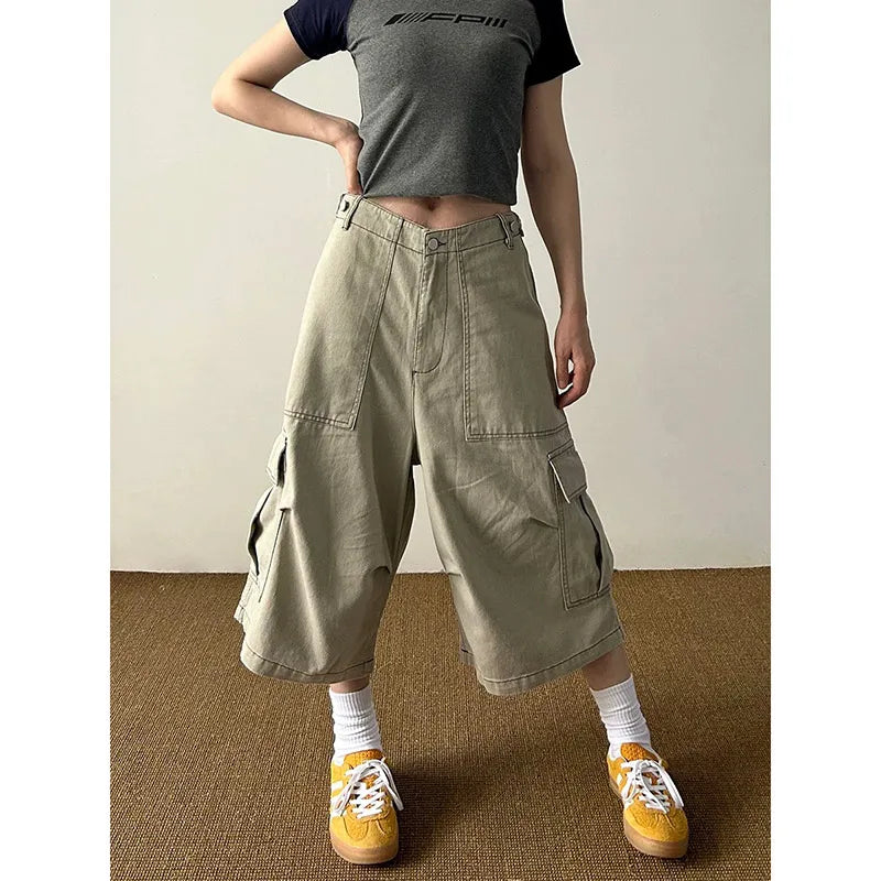Vintage Loose Workwear Wide Leg Short