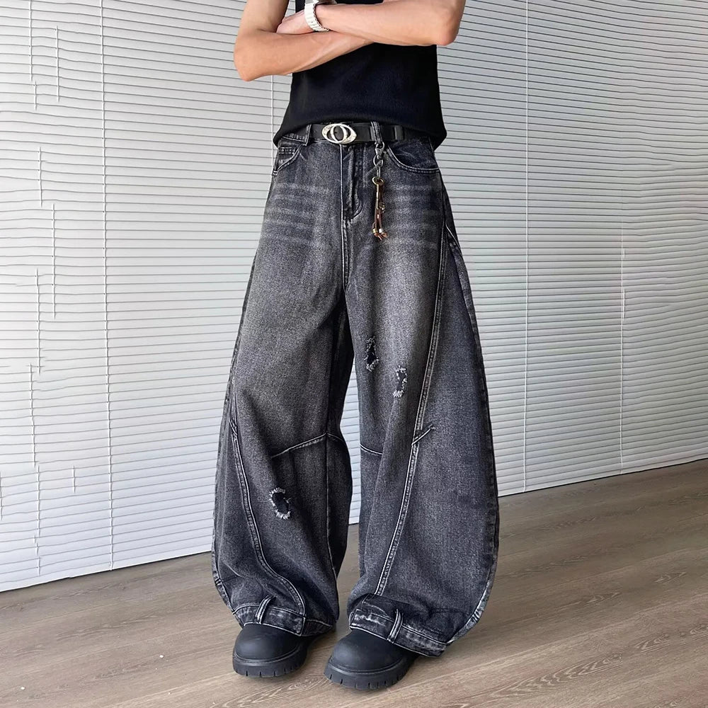 Retro Loose Washed Solid Color Jeans