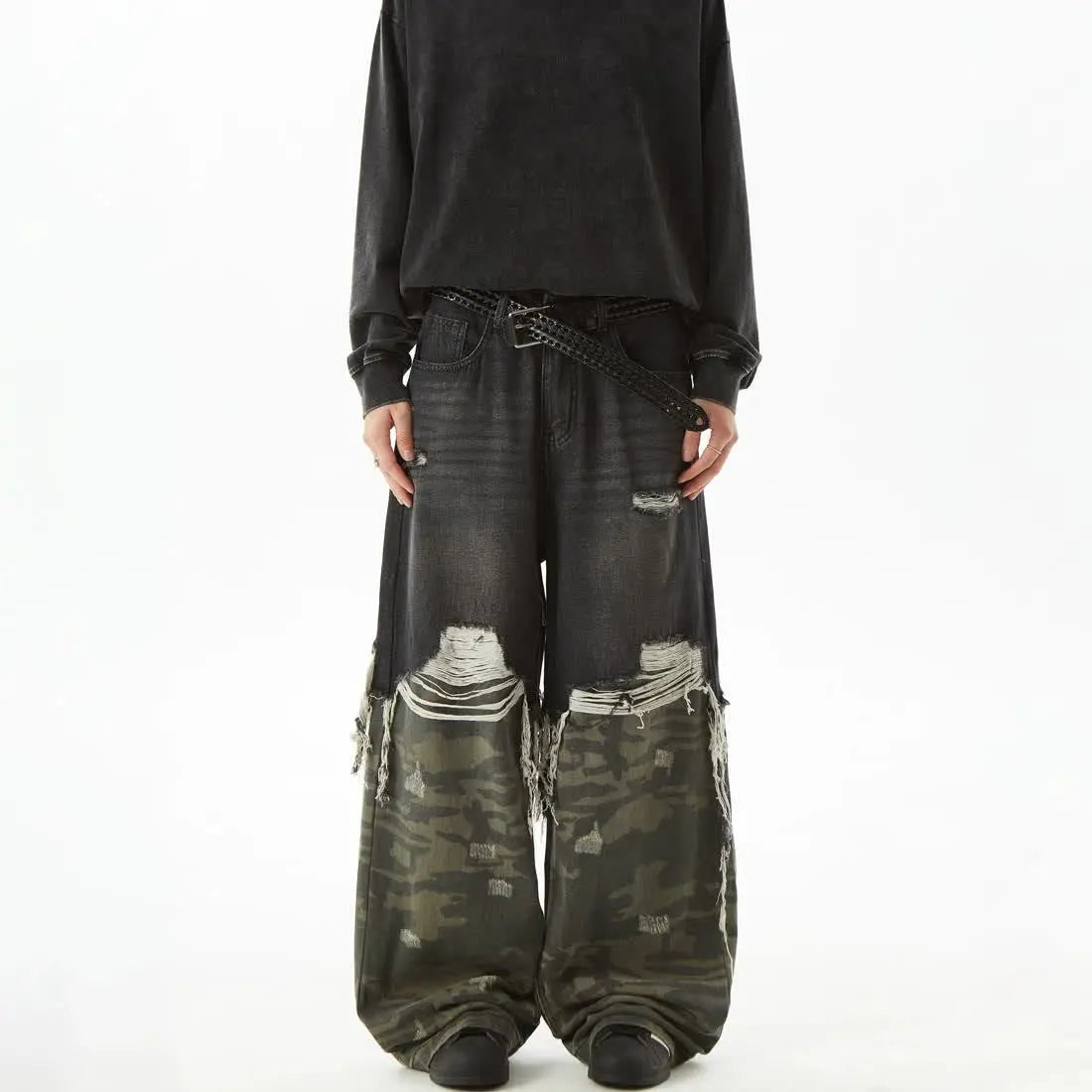 Retro Camouflage Splicing Loose Straight Jeans