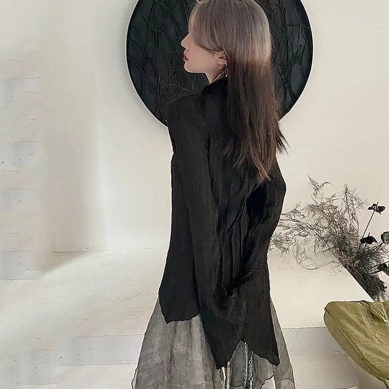 Gothic Black Irregular Designer Blouse Shirt