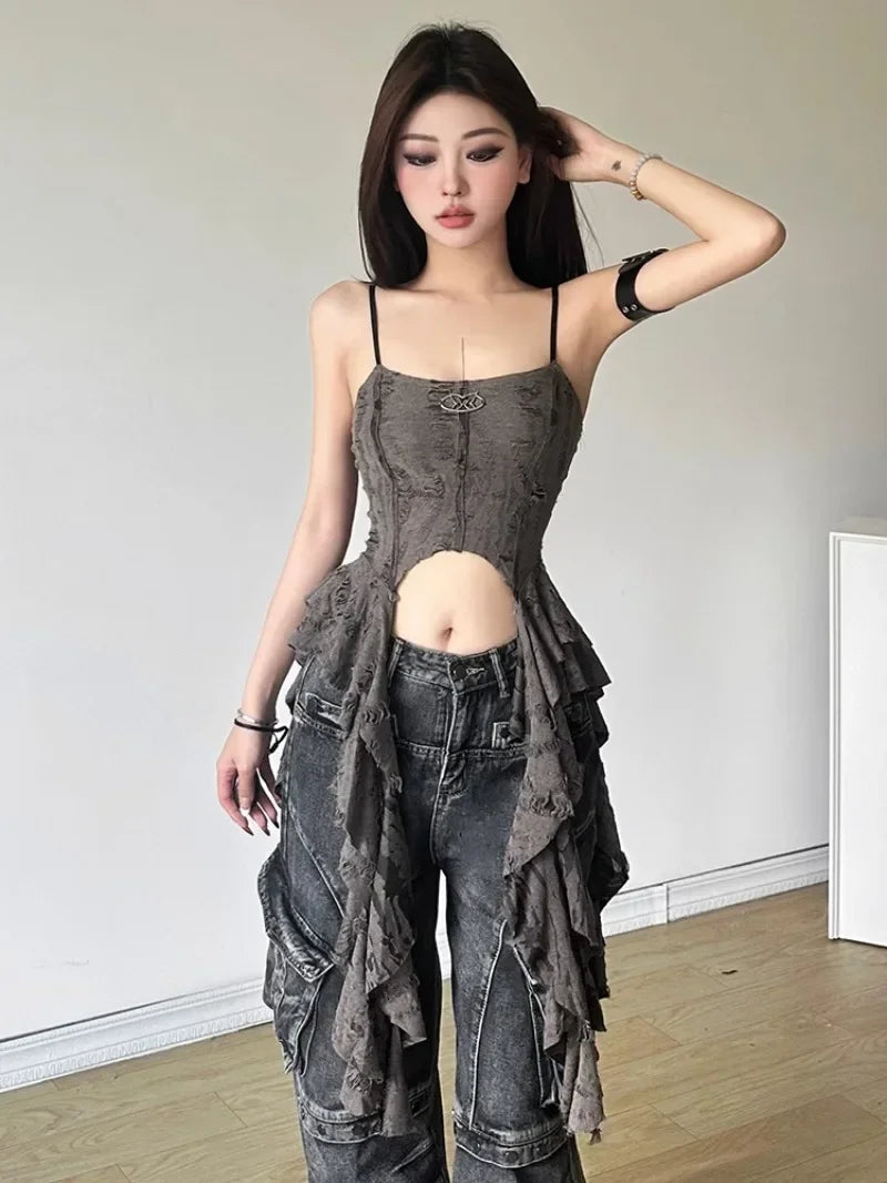 Ruched Satin Corset Crop Top