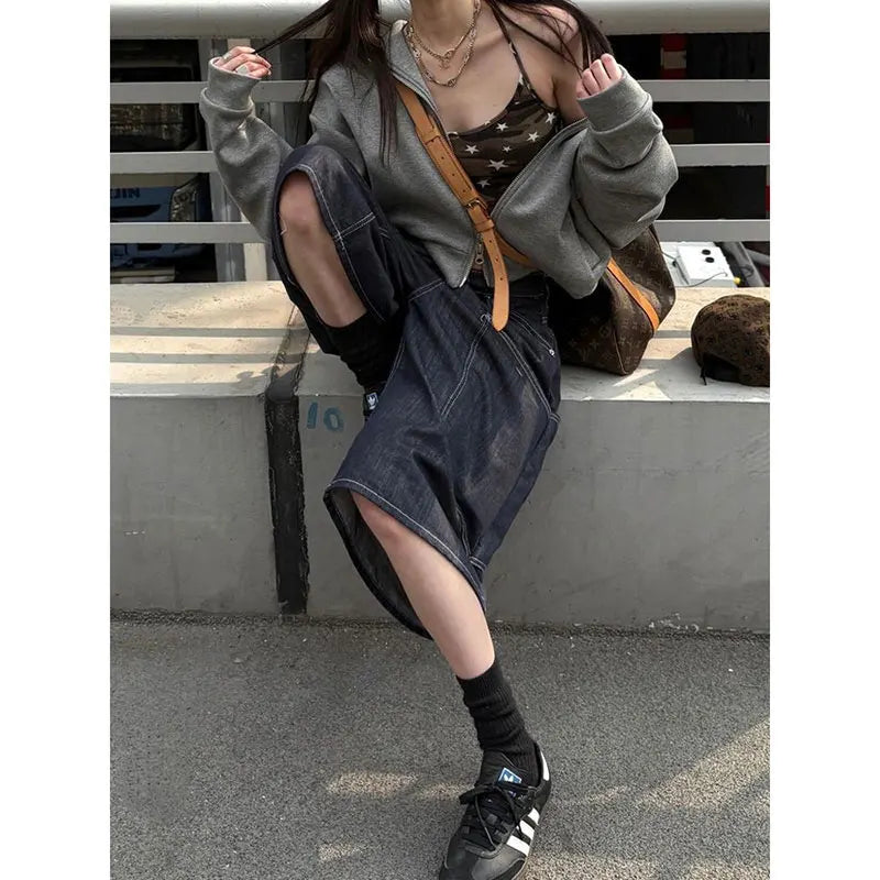 Classic High Waist Black Denim Jorts