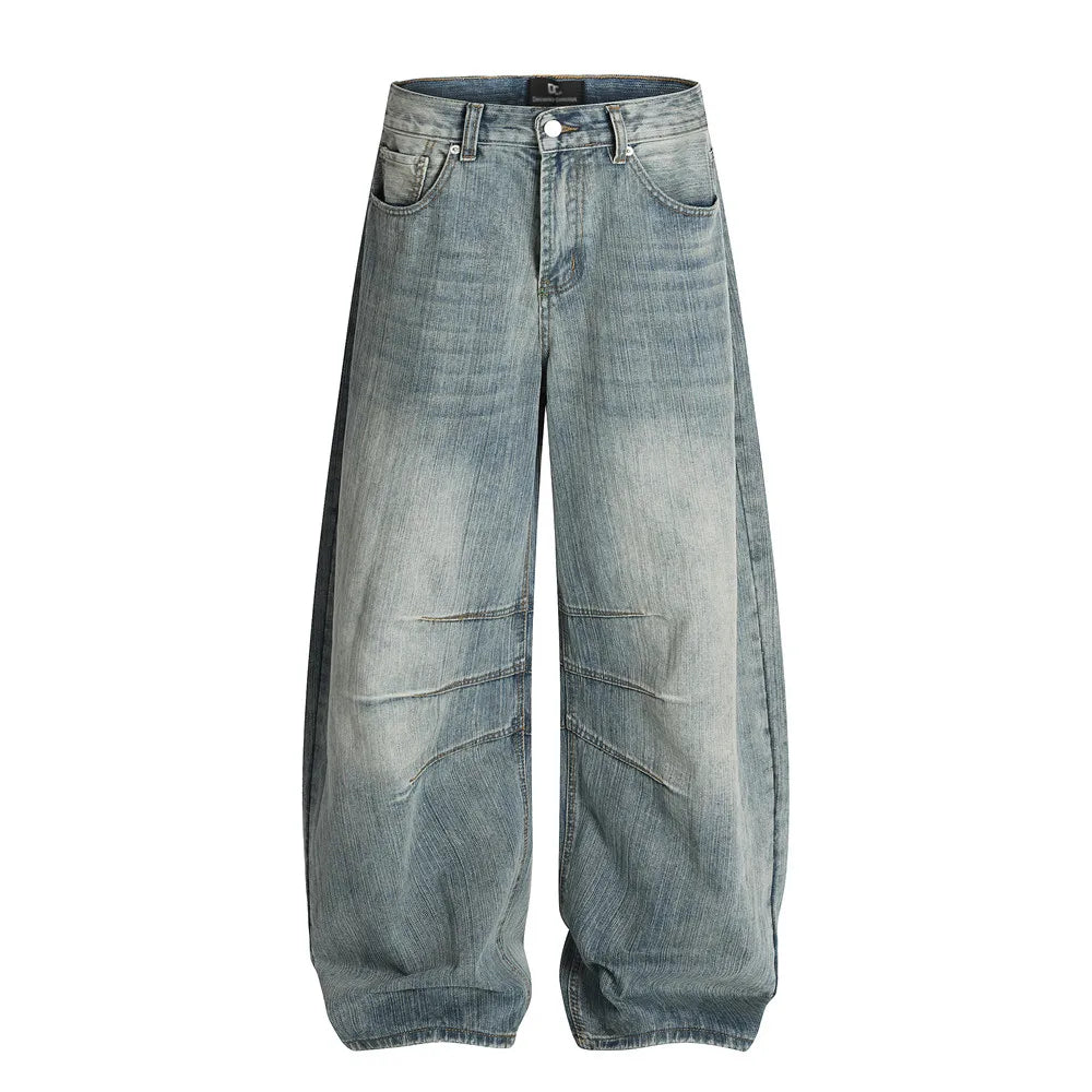 Vintage Spliced Distressed Loose Wide Jeans
