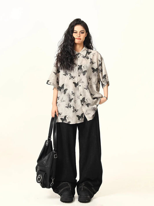 Butterfly Print Retro Casual Shirt