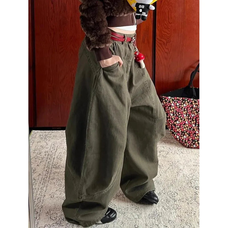 Vintage Khaki High Waist Wide Jeans