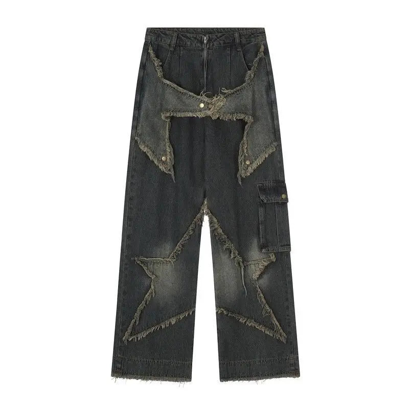 Vintage Oversize Star Patched Denim Jeans