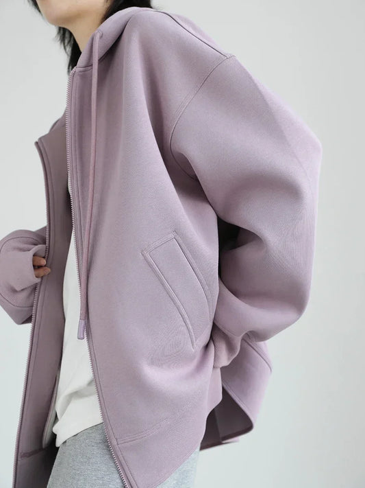 Elegant Solid Loose Hooded Sweatshirt