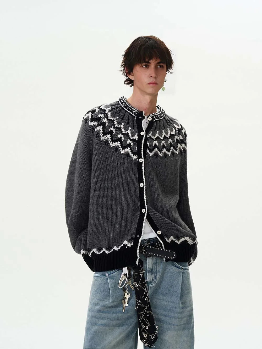 Velvet Contrast Knit Cardigan Sweater