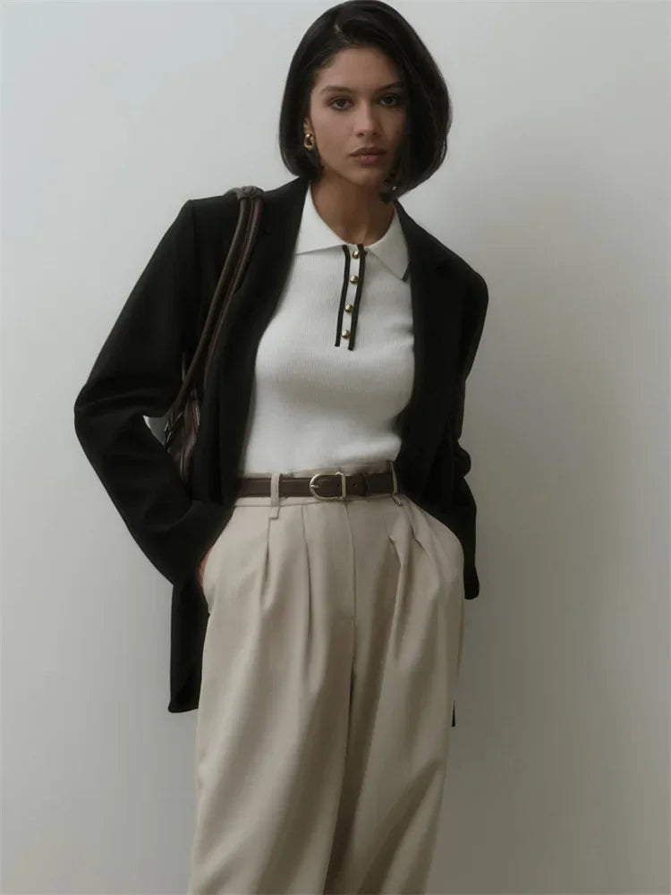 Elegant Slim Knitted Patchwork Sweater