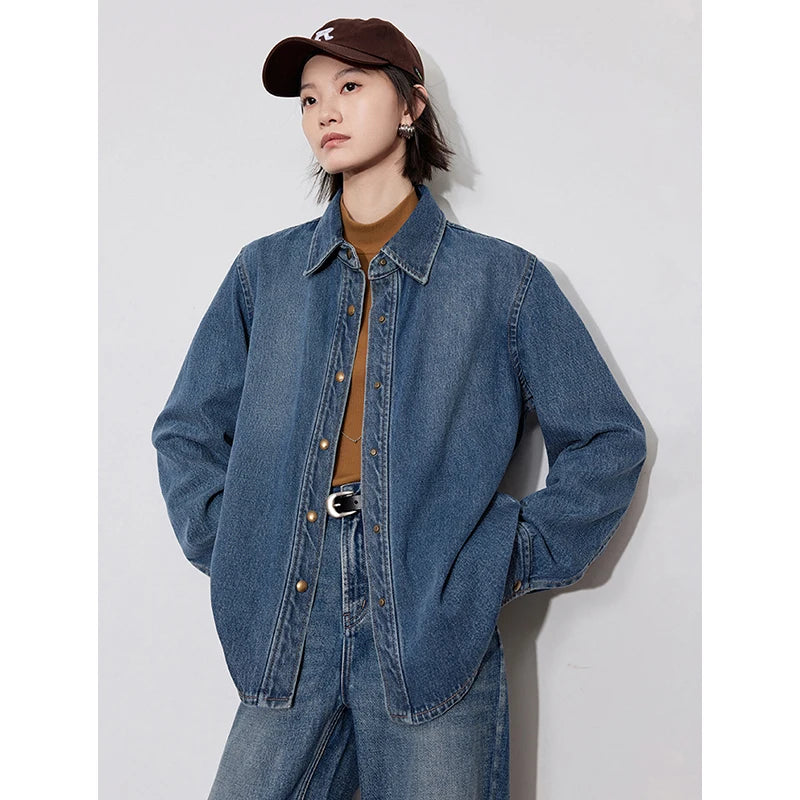 Gradient Denim Blouse Vintage Cowboy Shirt