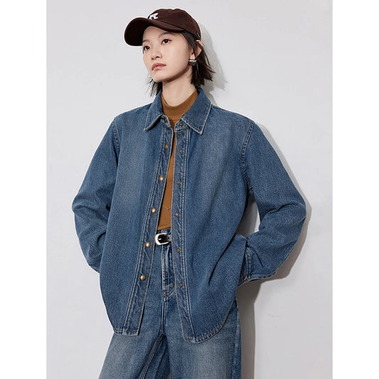 Gradient Denim Blouse Vintage Cowboy Shirt