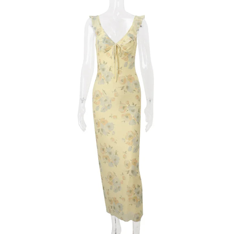 Floral Cami Dress Slim Tie Bow