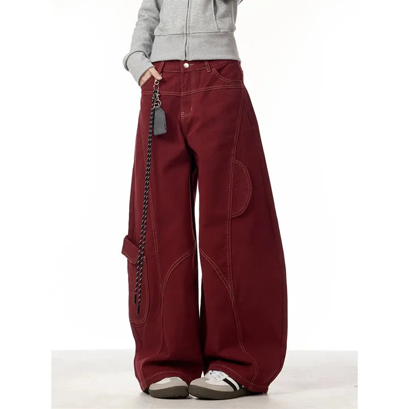 Vintage Red High Waisted Straight Jeans