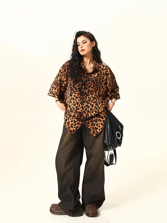 Leopard Print Retro Casual Short-Sleeve Shirt