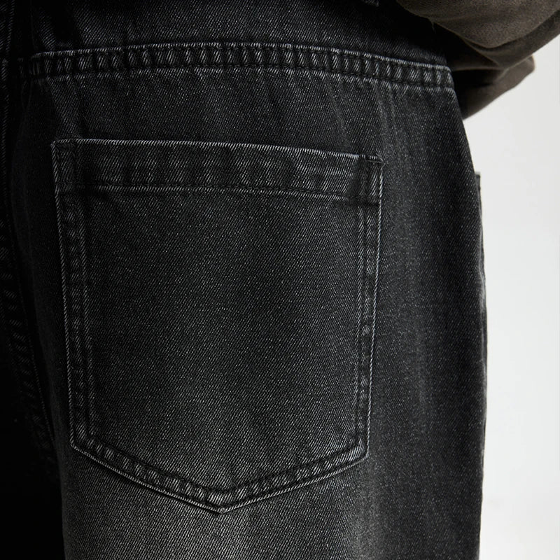 Black Graphic Denim Wide Leg Jeans