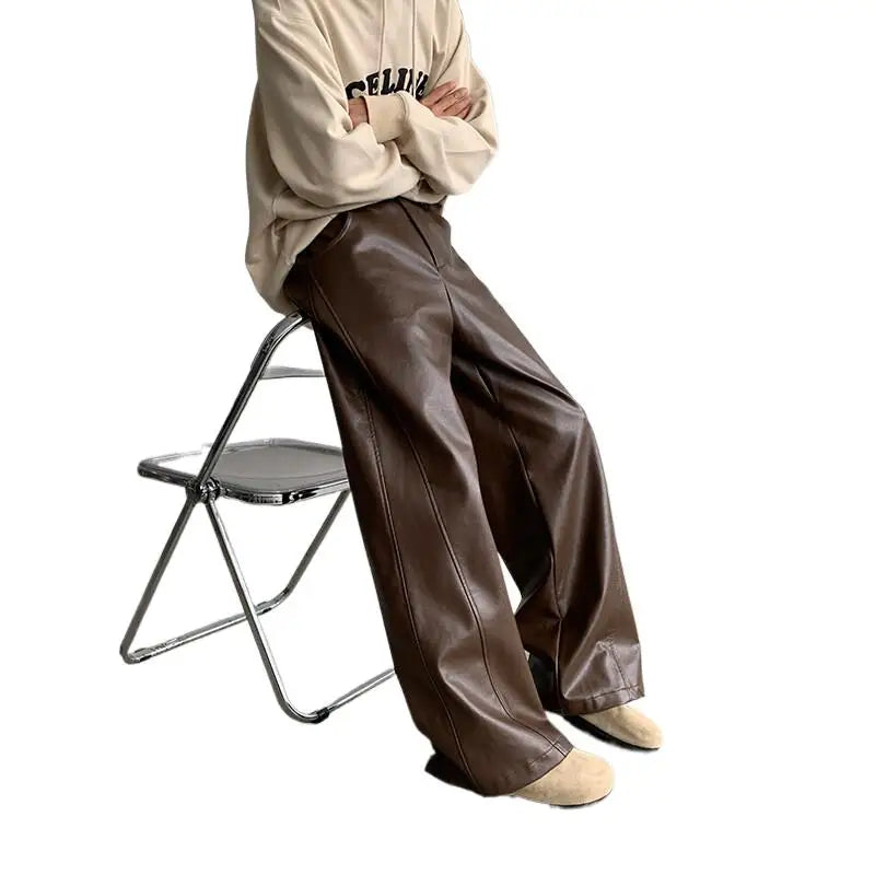 Stylish Wide Leg PU Pants
