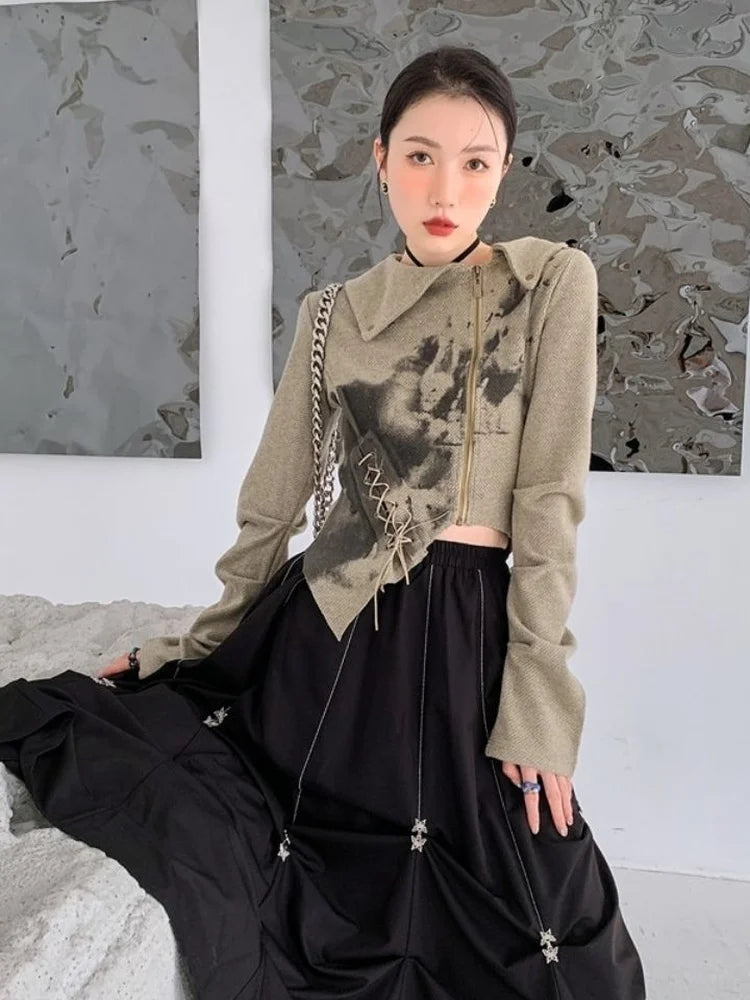 Vintage Chic Graffiti Print Open Cardigan