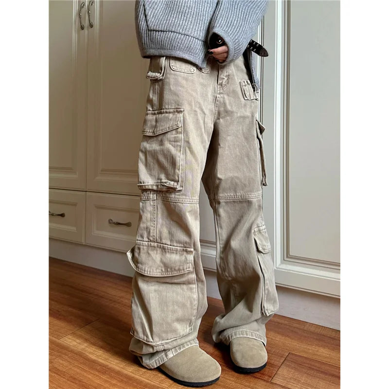 High Waisted Khaki Wide Leg Jeans
