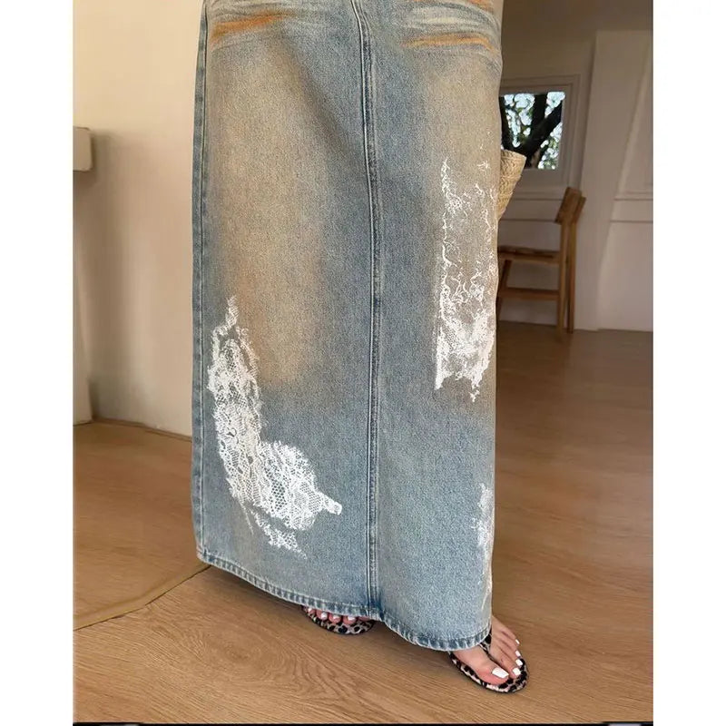 Slimming Vintage High Waisted Denim Skirt