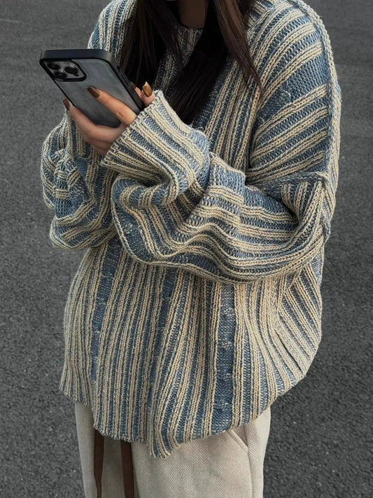 Contrast Color Retro Striped Knitted Sweaters