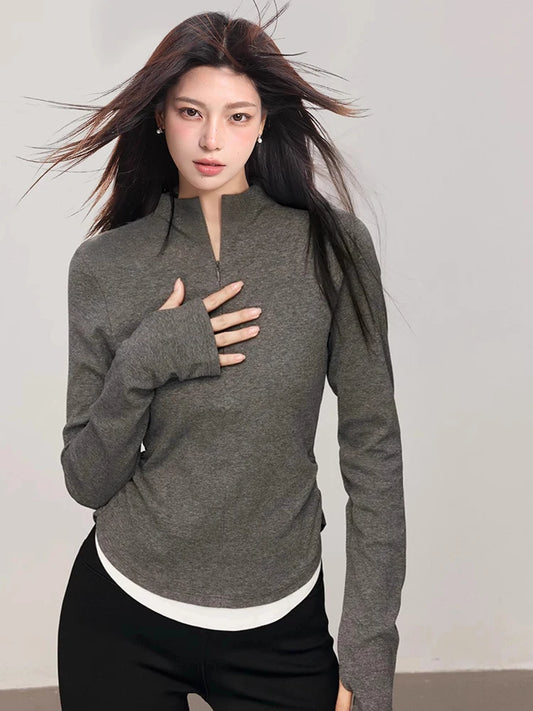Chic Zipper Detail Slim Fit T-Shirt