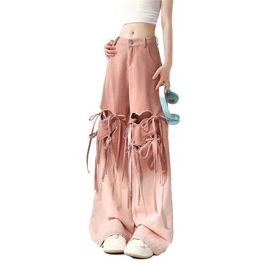 Vintage Pink High Waist Wide Jeans