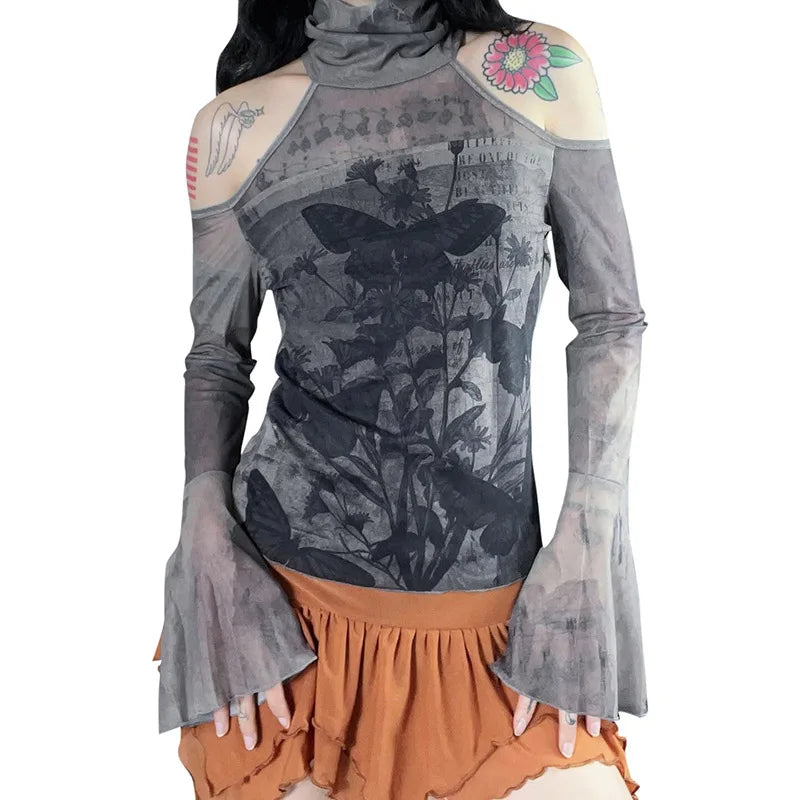 Chic Floral Mesh Patchwork Shirt