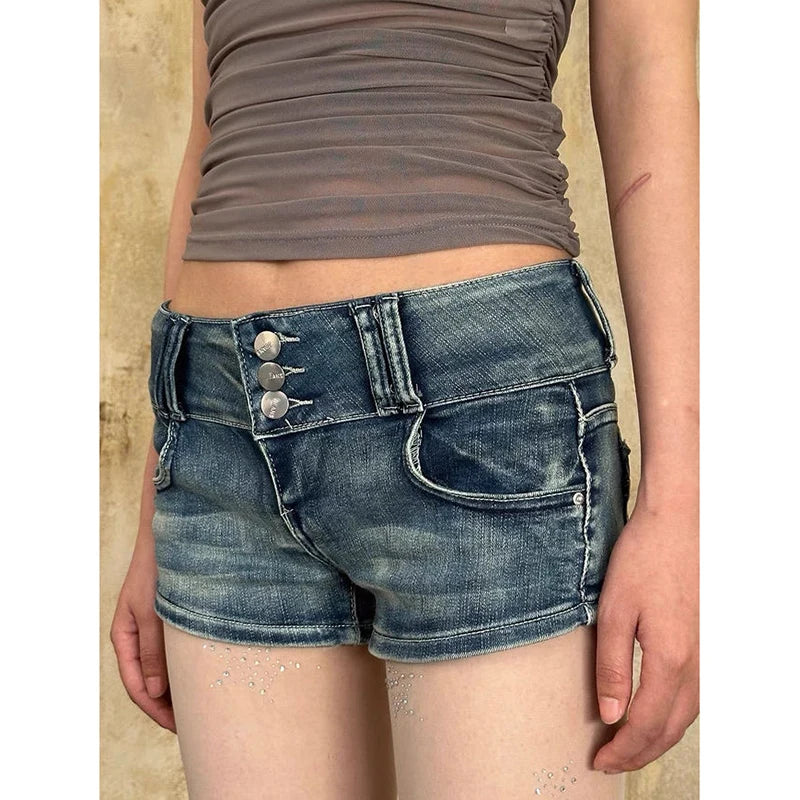 Washed High Waist Denim Shorts