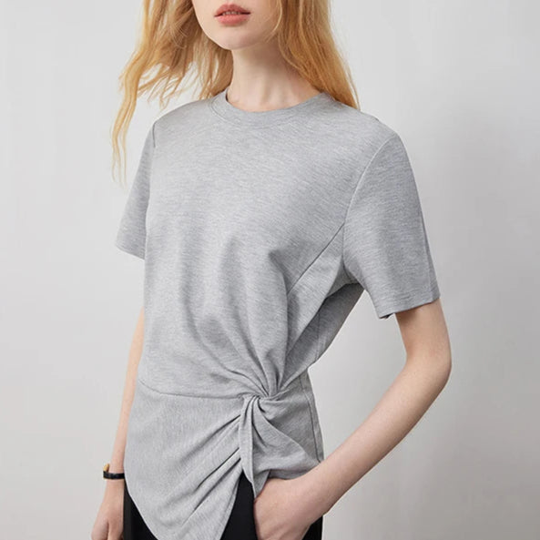 Pleated Tie Irregular Crop T-shirt