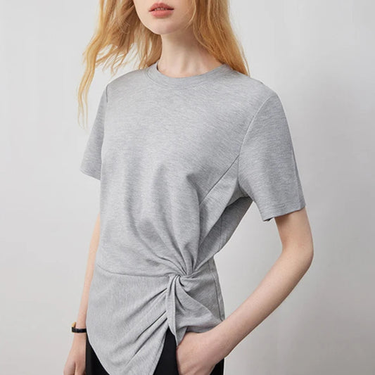 Pleated Tie Irregular Crop T-shirt