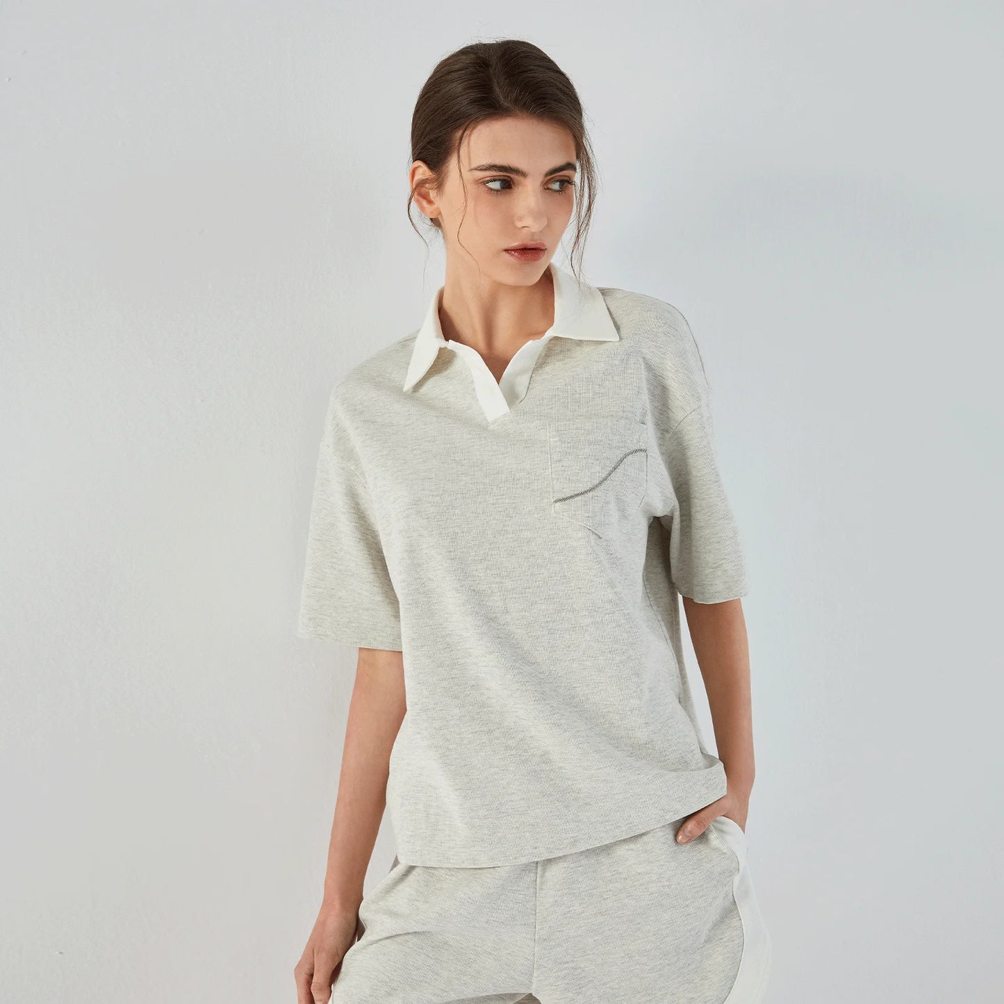 Soft Combed Cotton Lapel Women T-Shirt